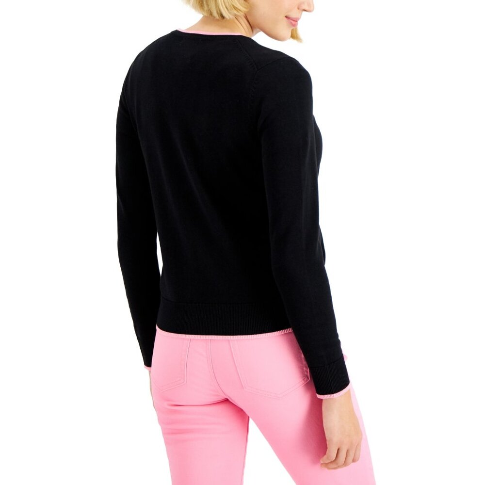 NWT Charter Club Womens Size XXL Black Pink Lips Button Up Cardigan Sweater NEW - Picture 2 of 3